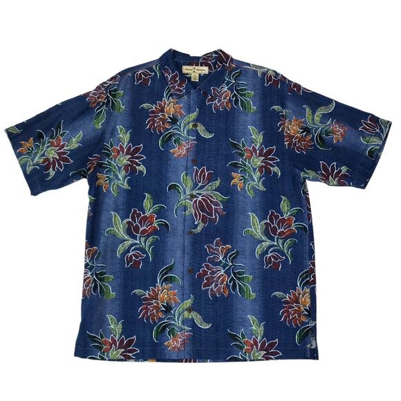 TOMMY BAHAMA Floral Silk Shirt Mens M Blue Short Sleeve Coastal Hawaiian Beach - Picture 2 of 10